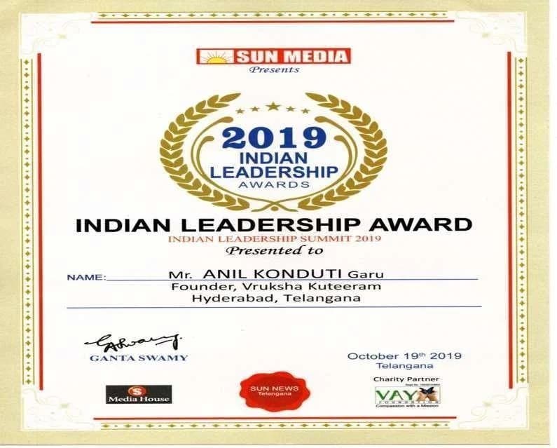 Indian Leadership Award 2019 certificate